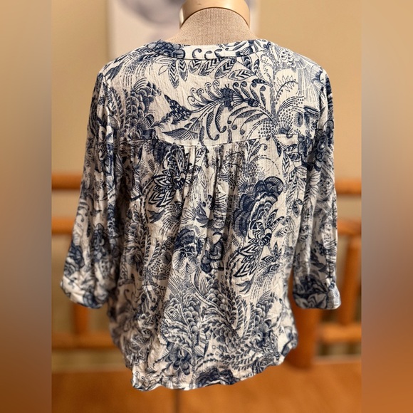 Lovestitch Blue & White Floral Tassel Blouse | Size S - Picture 4 of 6